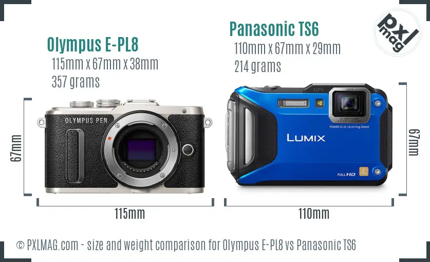 Olympus E-PL8 vs Panasonic TS6 size comparison