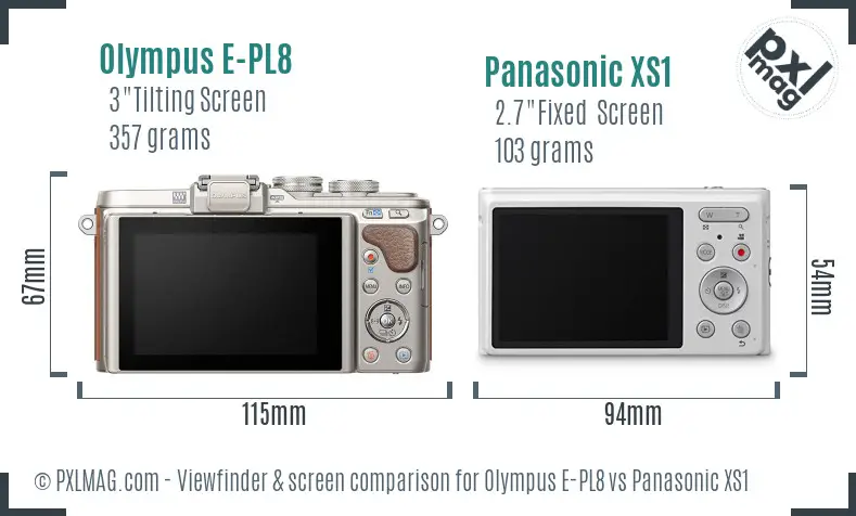 Olympus E-PL8 vs Panasonic XS1 Screen and Viewfinder comparison