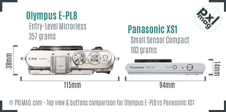 Olympus E-PL8 vs Panasonic XS1 top view buttons comparison
