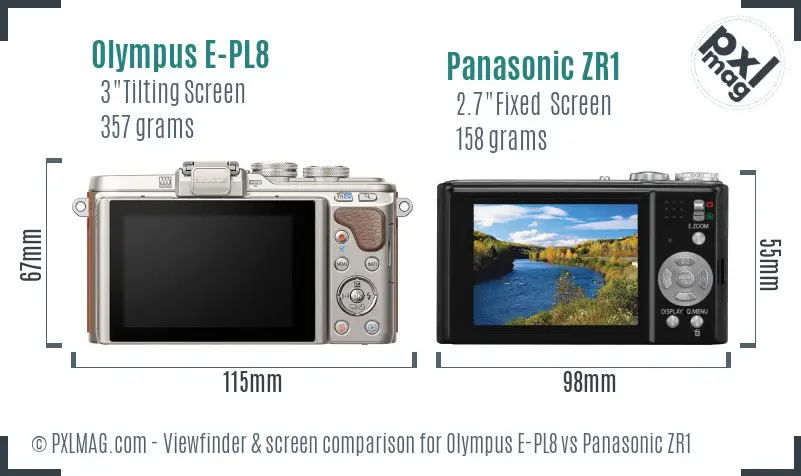 Olympus E-PL8 vs Panasonic ZR1 Screen and Viewfinder comparison