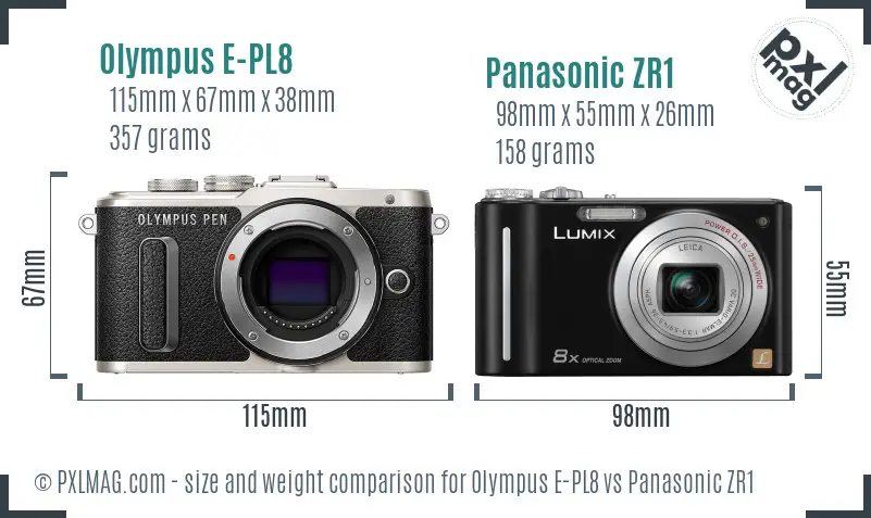 Olympus E-PL8 vs Panasonic ZR1 size comparison