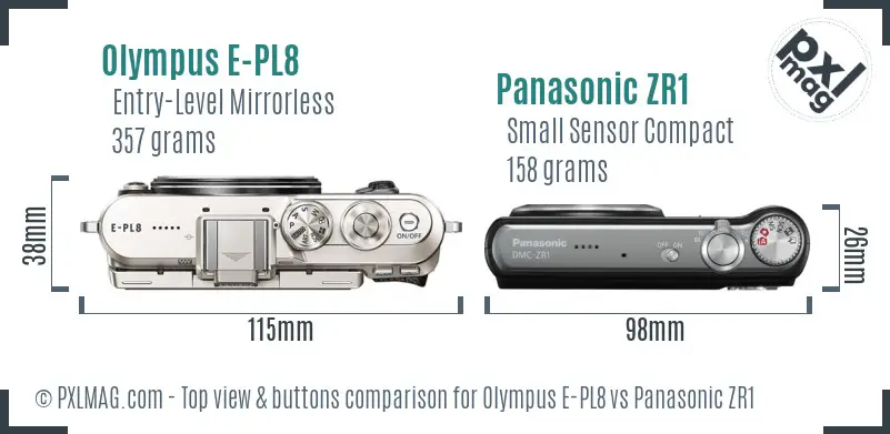 Olympus E-PL8 vs Panasonic ZR1 top view buttons comparison