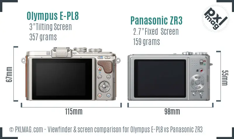 Olympus E-PL8 vs Panasonic ZR3 Screen and Viewfinder comparison
