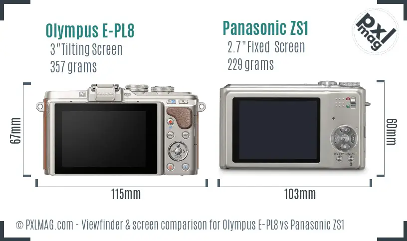 Olympus E-PL8 vs Panasonic ZS1 Screen and Viewfinder comparison