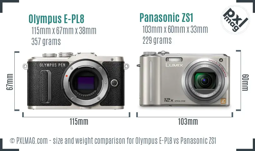 Olympus E-PL8 vs Panasonic ZS1 size comparison
