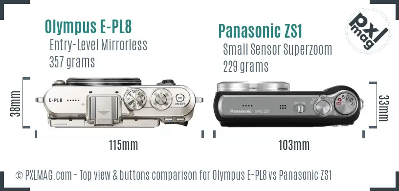 Olympus E-PL8 vs Panasonic ZS1 top view buttons comparison