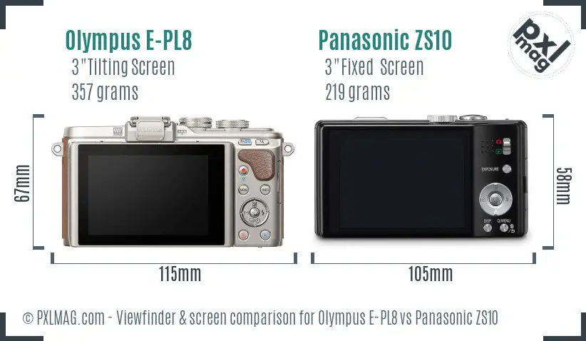Olympus E-PL8 vs Panasonic ZS10 Screen and Viewfinder comparison
