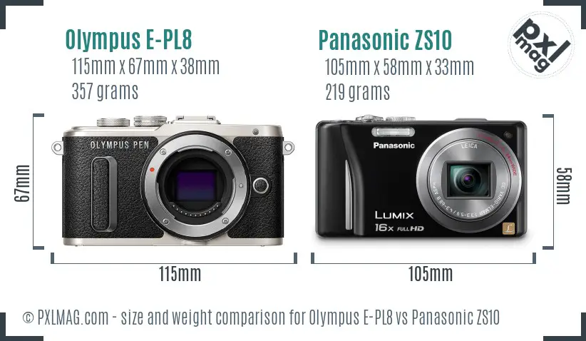 Olympus E-PL8 vs Panasonic ZS10 size comparison