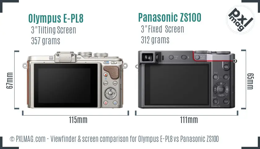 Olympus E-PL8 vs Panasonic ZS100 Screen and Viewfinder comparison