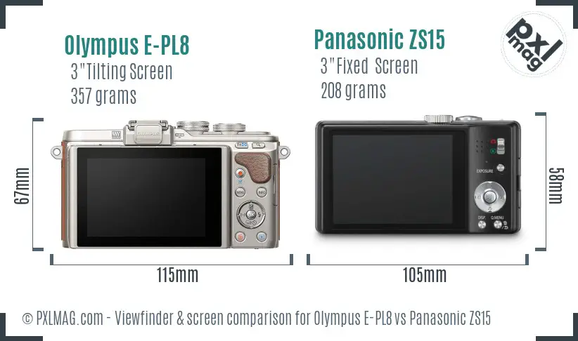 Olympus E-PL8 vs Panasonic ZS15 Screen and Viewfinder comparison