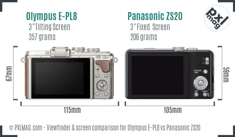 Olympus E-PL8 vs Panasonic ZS20 Screen and Viewfinder comparison