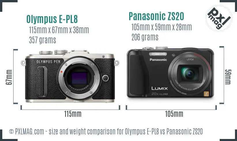 Olympus E-PL8 vs Panasonic ZS20 size comparison