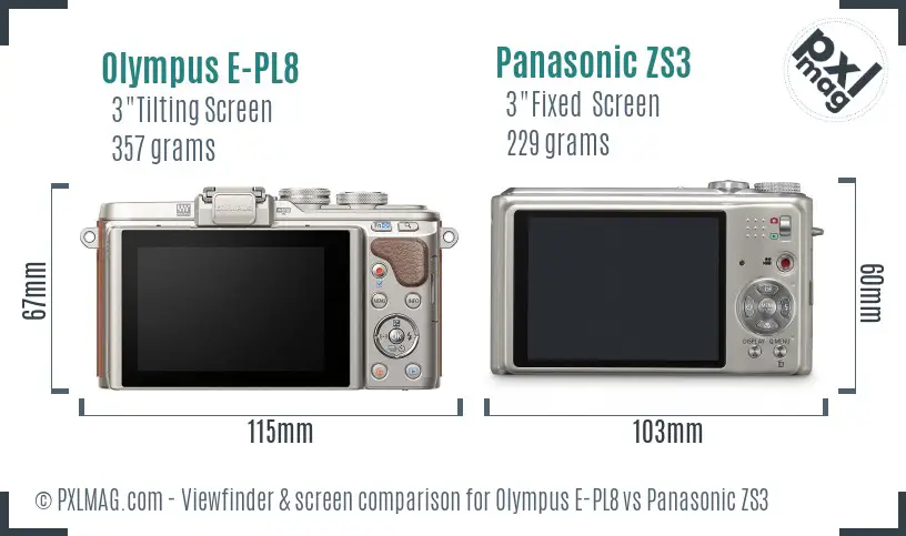 Olympus E-PL8 vs Panasonic ZS3 Screen and Viewfinder comparison