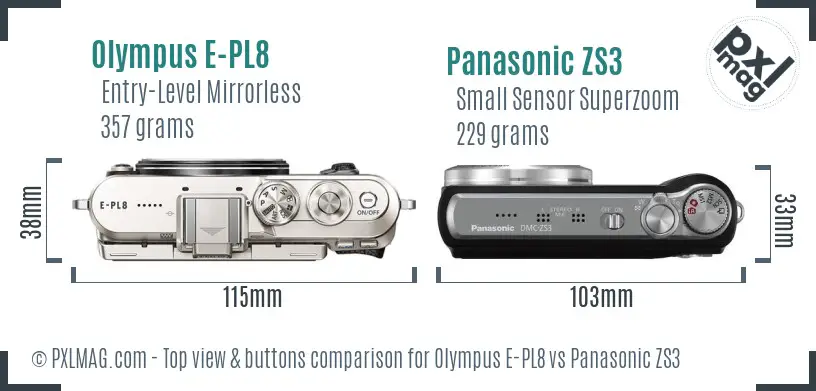 Olympus E-PL8 vs Panasonic ZS3 top view buttons comparison