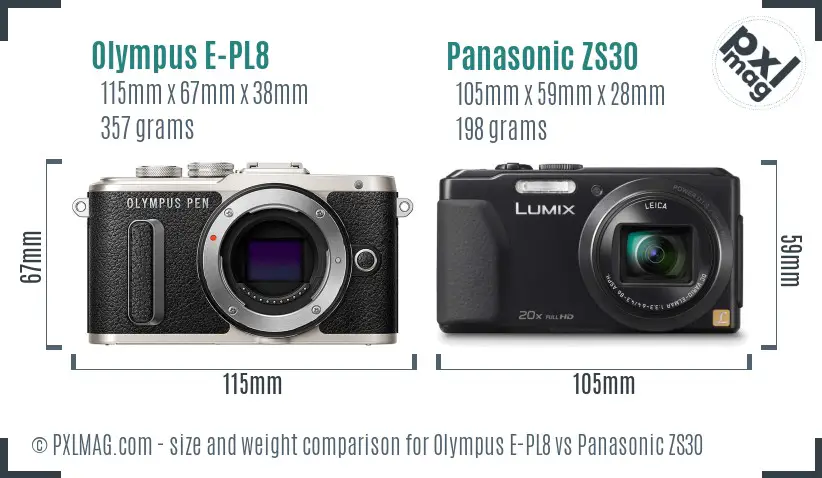 Olympus E-PL8 vs Panasonic ZS30 size comparison