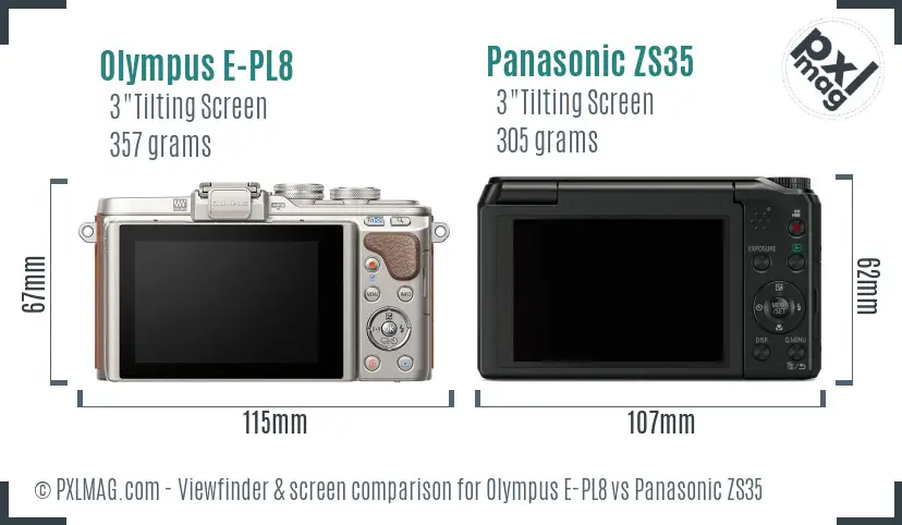 Olympus E-PL8 vs Panasonic ZS35 Screen and Viewfinder comparison