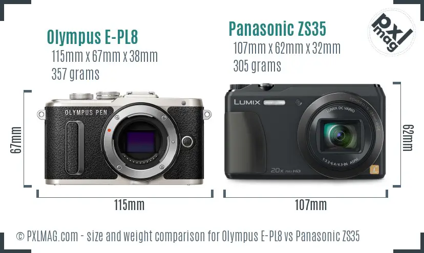 Olympus E-PL8 vs Panasonic ZS35 size comparison