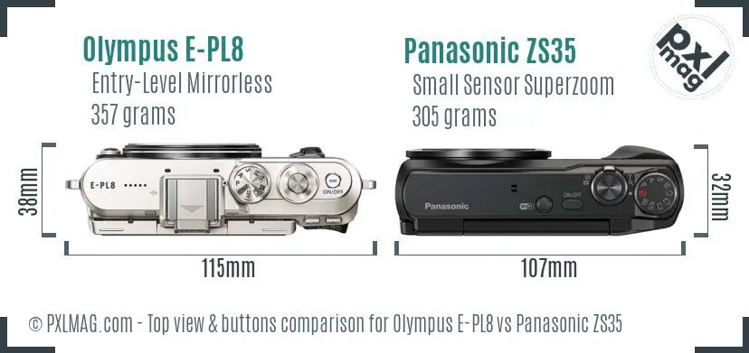 Olympus E-PL8 vs Panasonic ZS35 top view buttons comparison