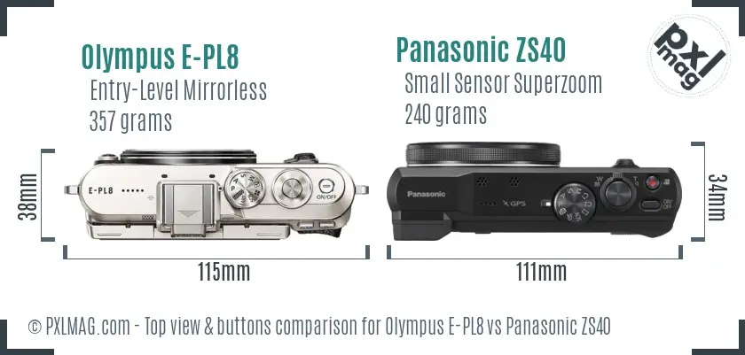 Olympus E-PL8 vs Panasonic ZS40 top view buttons comparison