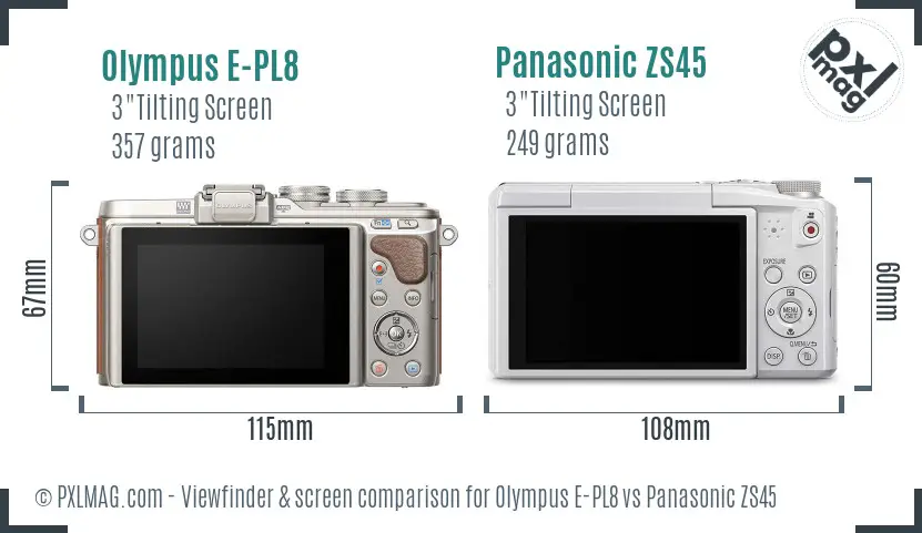 Olympus E-PL8 vs Panasonic ZS45 Screen and Viewfinder comparison