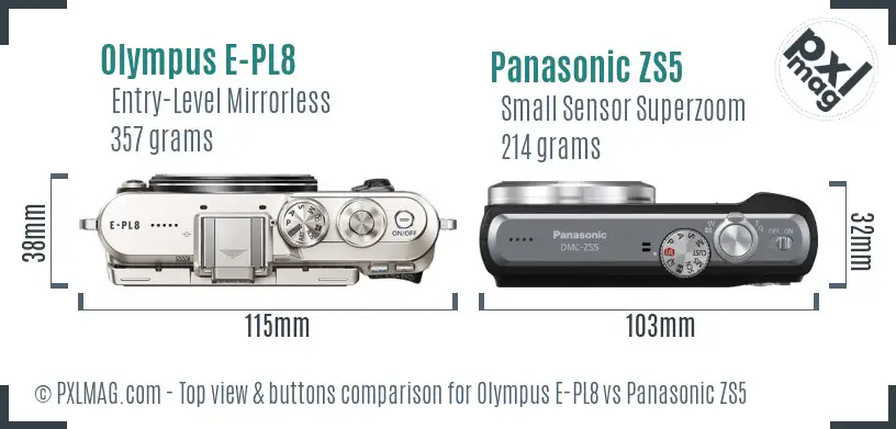 Olympus E-PL8 vs Panasonic ZS5 top view buttons comparison