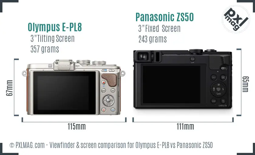 Olympus E-PL8 vs Panasonic ZS50 Screen and Viewfinder comparison