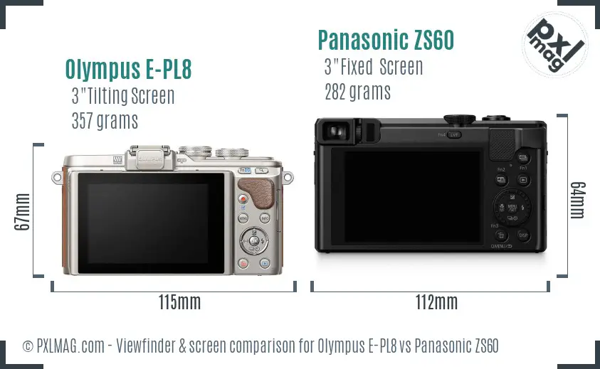 Olympus E-PL8 vs Panasonic ZS60 Screen and Viewfinder comparison