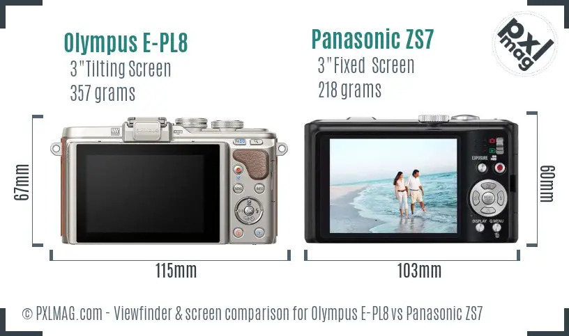 Olympus E-PL8 vs Panasonic ZS7 Screen and Viewfinder comparison