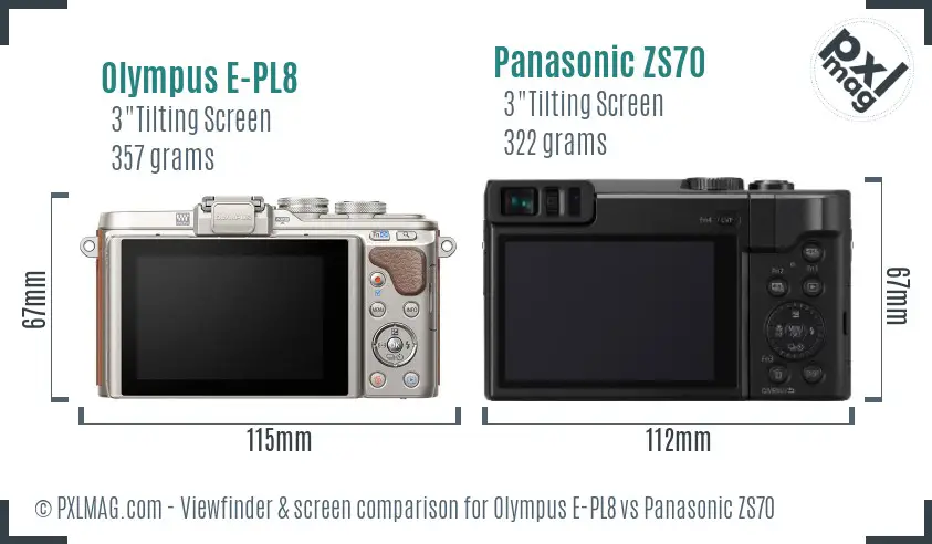 Olympus E-PL8 vs Panasonic ZS70 Screen and Viewfinder comparison