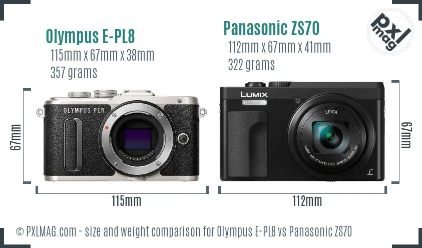Olympus E-PL8 vs Panasonic ZS70 size comparison