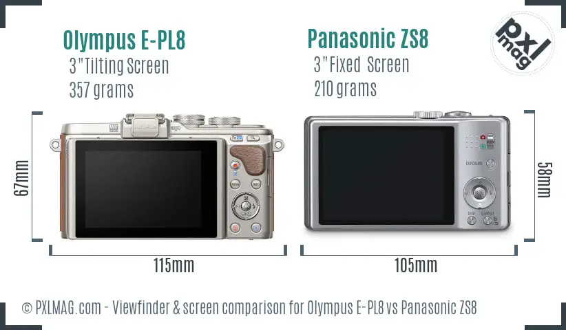 Olympus E-PL8 vs Panasonic ZS8 Screen and Viewfinder comparison
