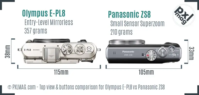 Olympus E-PL8 vs Panasonic ZS8 top view buttons comparison