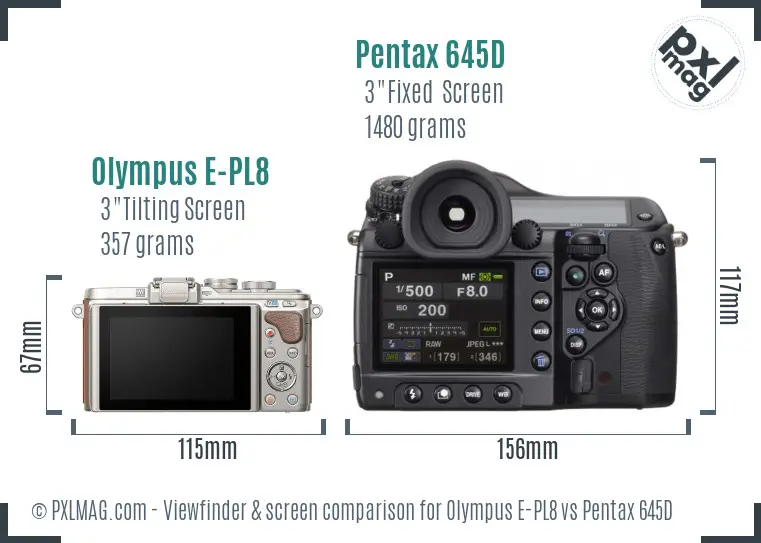Olympus E-PL8 vs Pentax 645D Screen and Viewfinder comparison