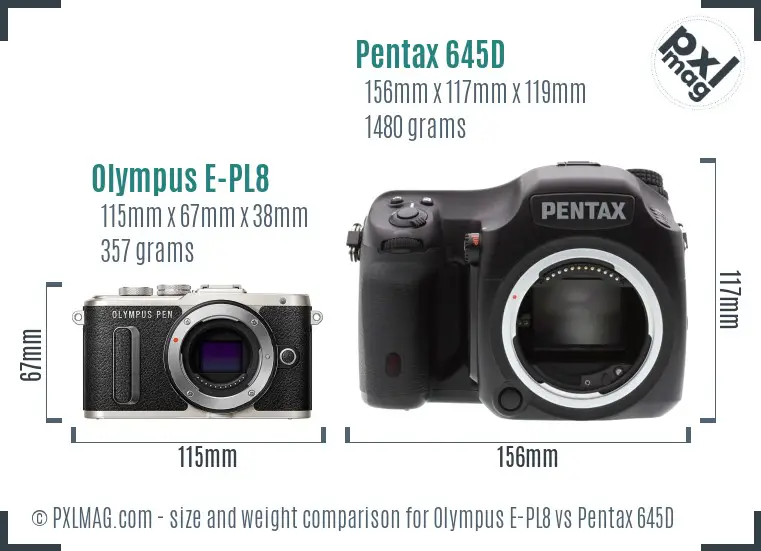Olympus E-PL8 vs Pentax 645D size comparison