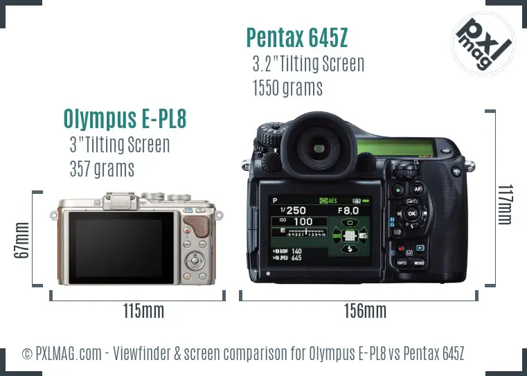 Olympus E-PL8 vs Pentax 645Z Screen and Viewfinder comparison