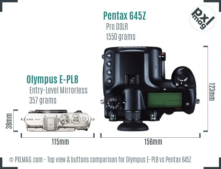 Olympus E-PL8 vs Pentax 645Z top view buttons comparison