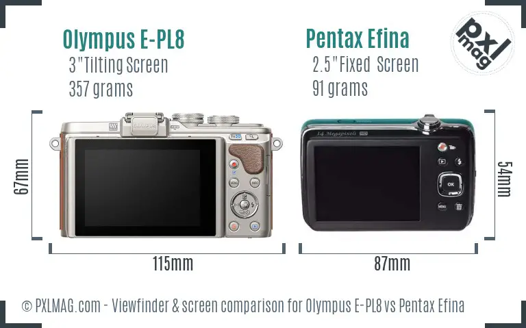 Olympus E-PL8 vs Pentax Efina Screen and Viewfinder comparison