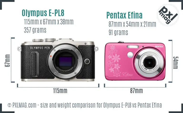 Olympus E-PL8 vs Pentax Efina size comparison