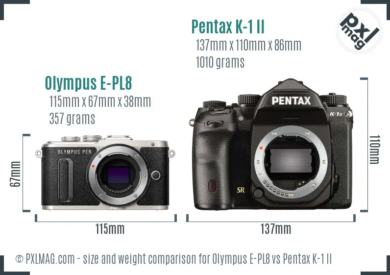 Olympus E-PL8 vs Pentax K-1 II size comparison