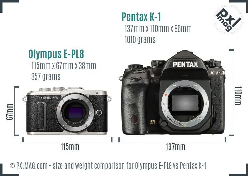 Olympus E-PL8 vs Pentax K-1 size comparison