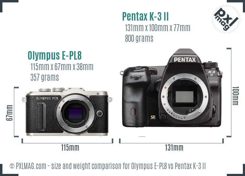 Olympus E-PL8 vs Pentax K-3 II size comparison