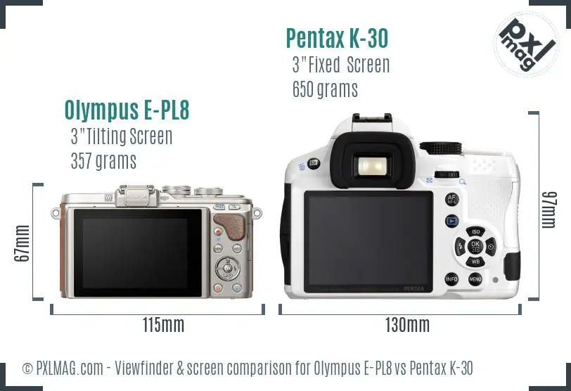 Olympus E-PL8 vs Pentax K-30 Screen and Viewfinder comparison