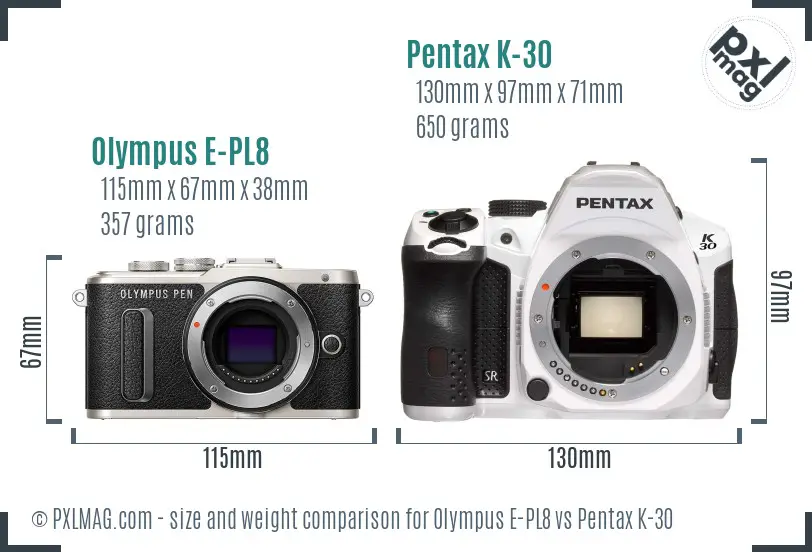 Olympus E-PL8 vs Pentax K-30 size comparison
