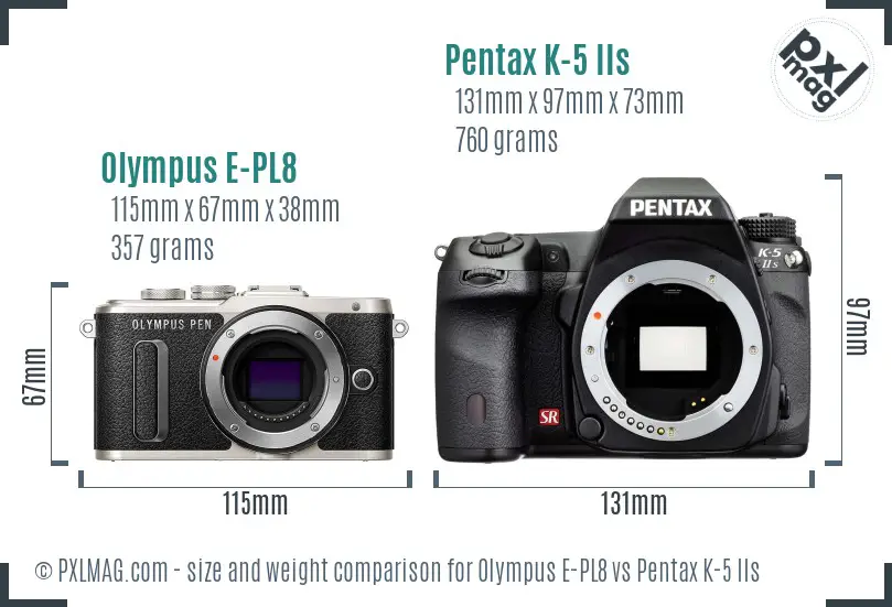 Olympus E-PL8 vs Pentax K-5 IIs size comparison