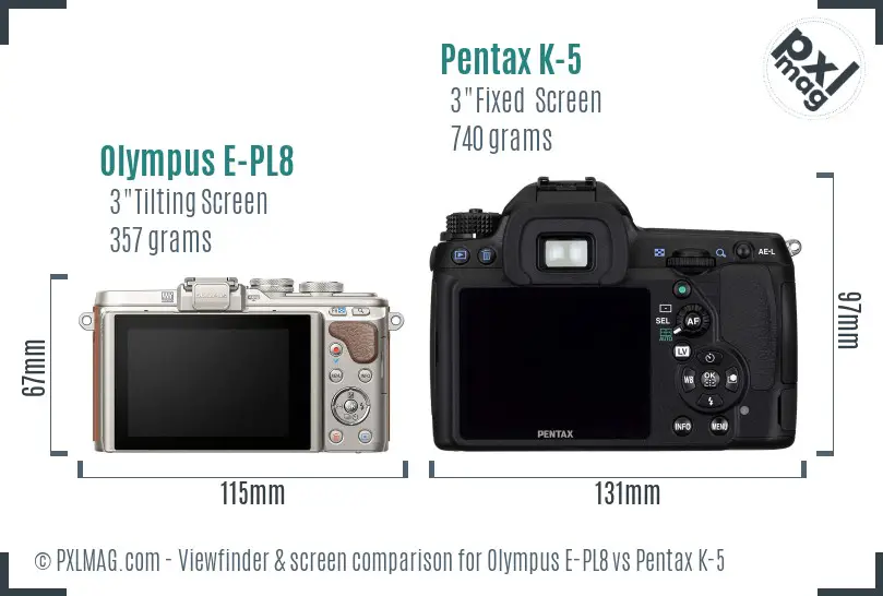 Olympus E-PL8 vs Pentax K-5 Screen and Viewfinder comparison