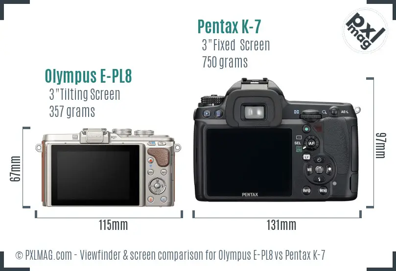Olympus E-PL8 vs Pentax K-7 Screen and Viewfinder comparison