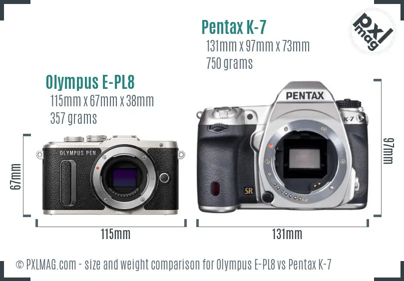 Olympus E-PL8 vs Pentax K-7 size comparison