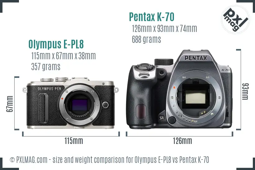 Olympus E-PL8 vs Pentax K-70 size comparison