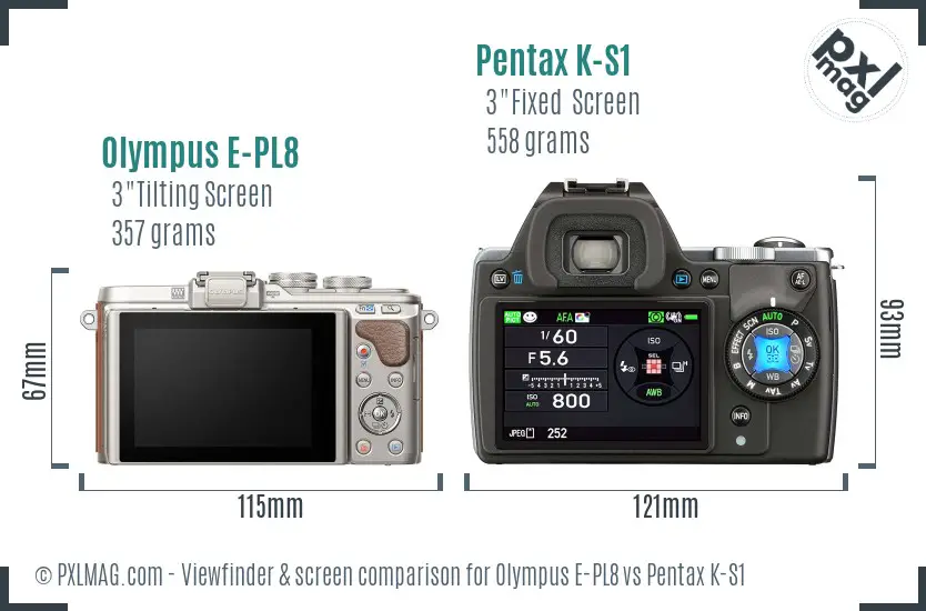 Olympus E-PL8 vs Pentax K-S1 Screen and Viewfinder comparison