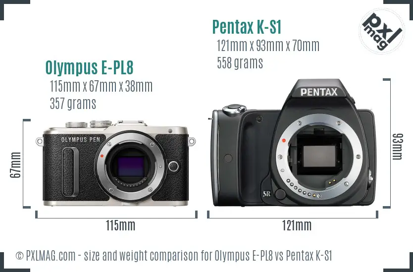 Olympus E-PL8 vs Pentax K-S1 size comparison